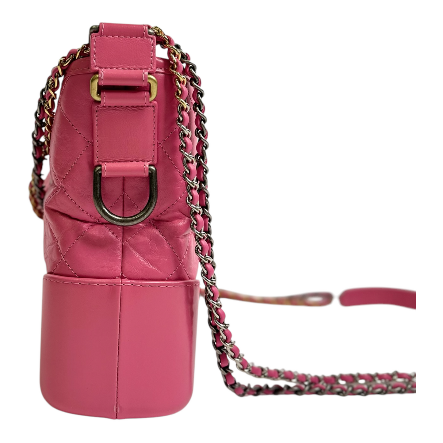 Chanel Aged Calfskin Quilted Small Gabrielle Logo Hobo Rose
