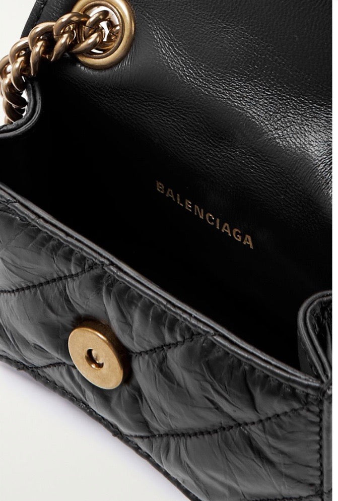 BALENCIAGA CRUSH QUILTED LEATHER MINI CHAIN BAG
