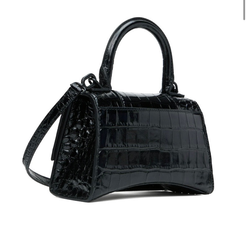 BALENCIAGA CROC EMBOSSED LEATHER HOURGLASS XS CROSSBODY BAG