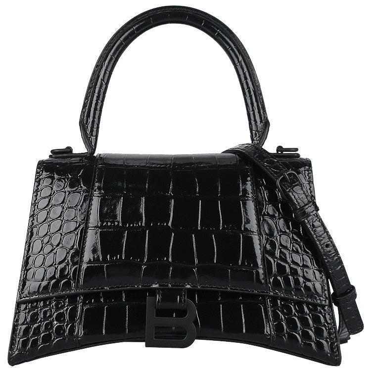 BALENCIAGA CROC EMBOSSED LEATHER HOURGLASS XS CROSSBODY BAG