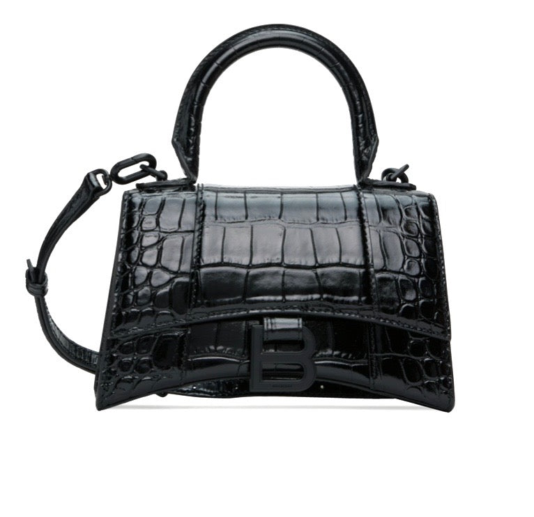 BALENCIAGA CROC EMBOSSED LEATHER HOURGLASS XS CROSSBODY BAG