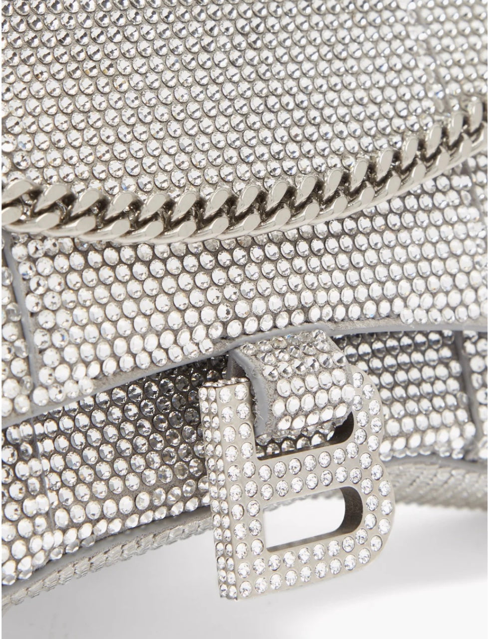 BALENCIAGA SILVER CRYSTAL HOURGLASS CROSSBODY BAG