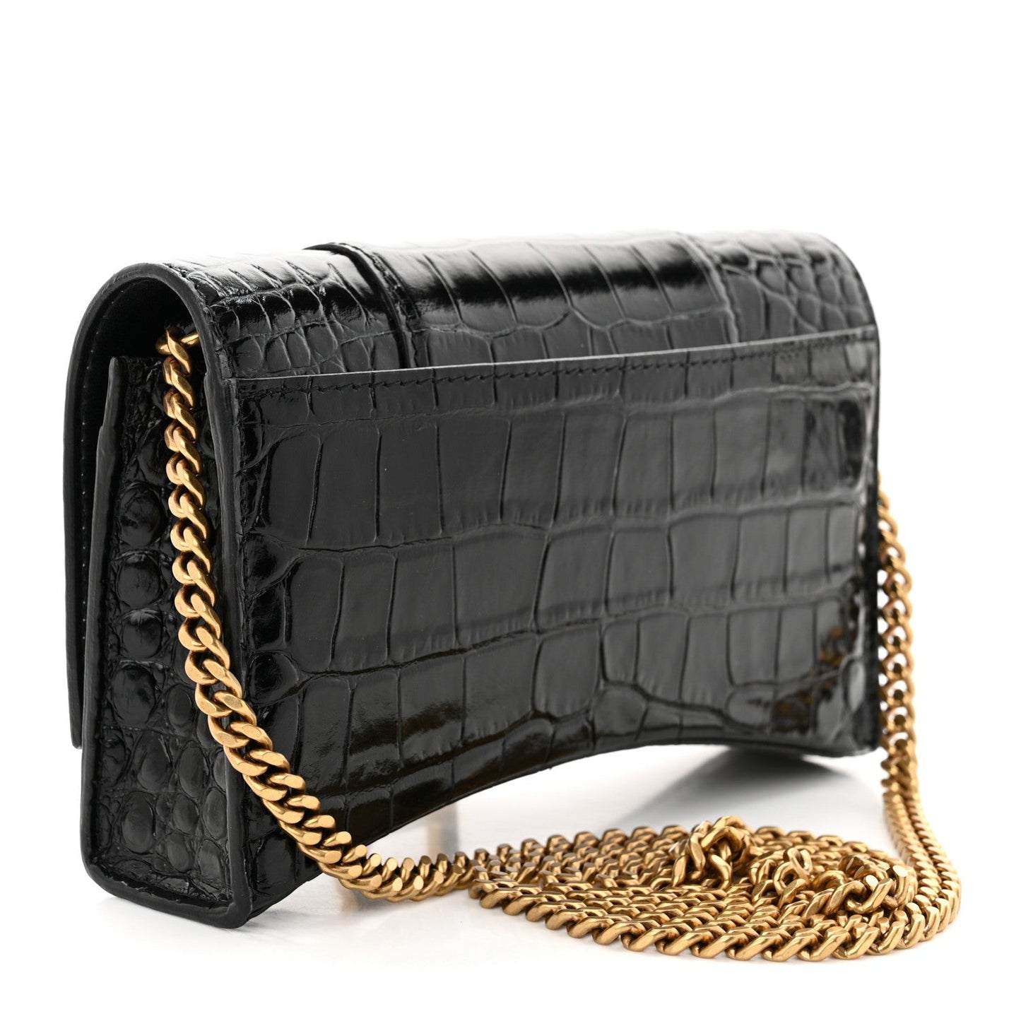 BALENCIAGA HOURGLASS CROC EMBOSSED WALLET ON CHAIN
