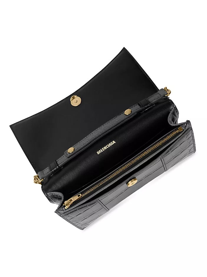 BALENCIAGA HOURGLASS CROC EMBOSSED WALLET ON CHAIN