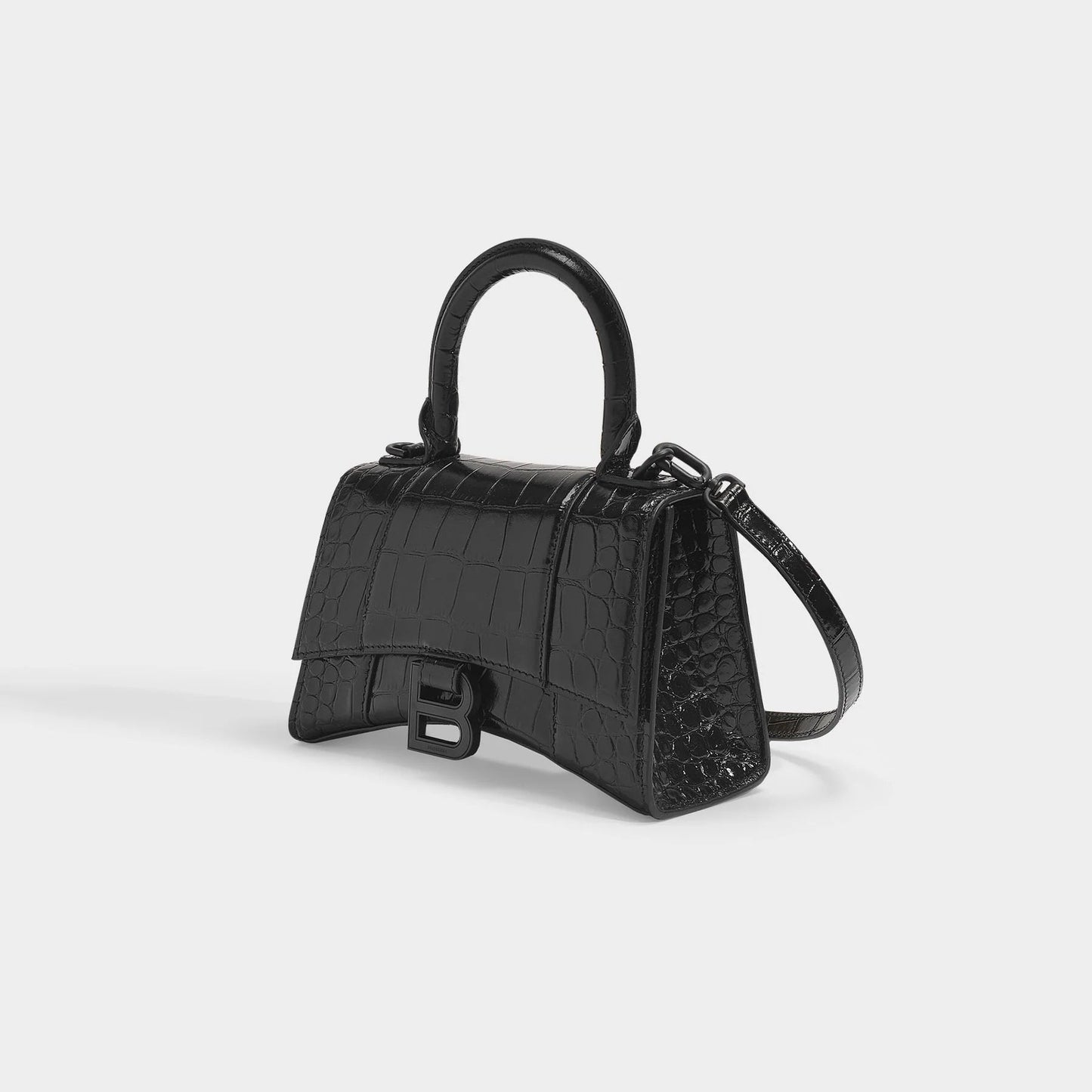 BALENCIAGA CROC EMBOSSED LEATHER HOURGLASS XS CROSSBODY BAG