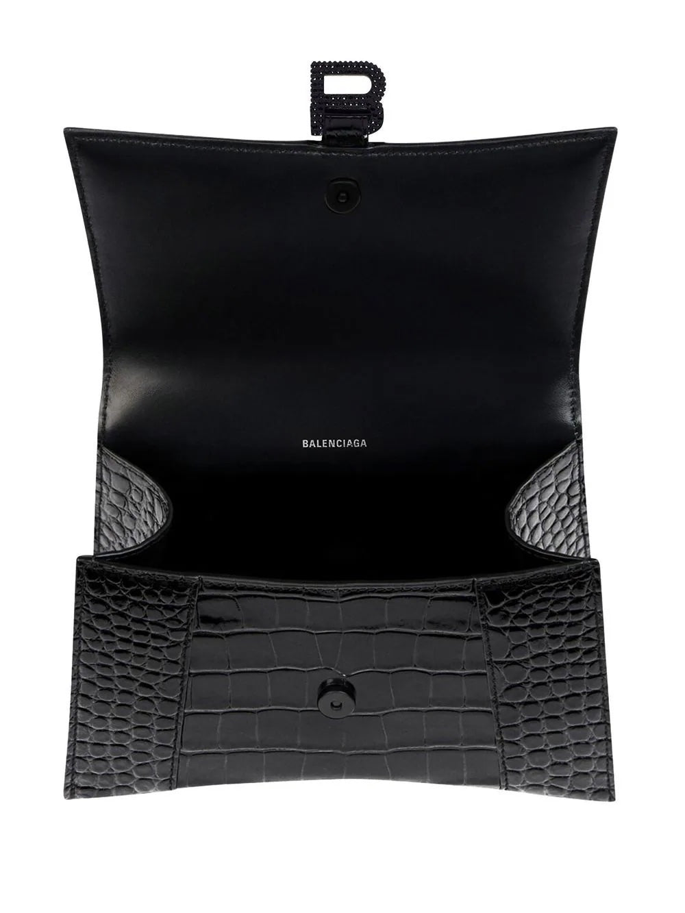 BALENCIAGA CROC EMBOSSED LEATHER HOURGLASS XS CROSSBODY BAG