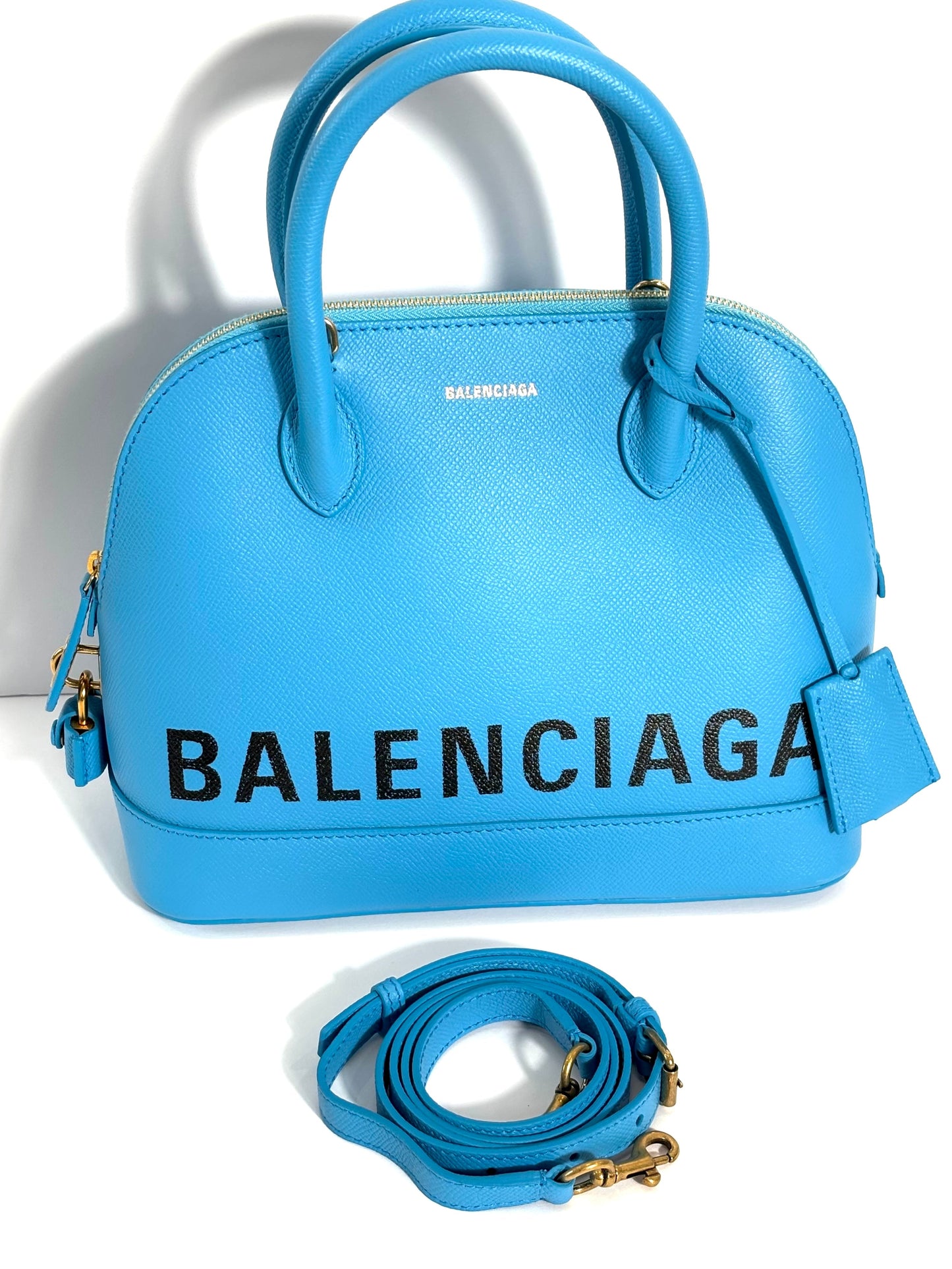 BALENCIAGA SIGNATURE GRAINED CALFSKIN SMALL VILLE LOGO TOP-HANDLE BAG