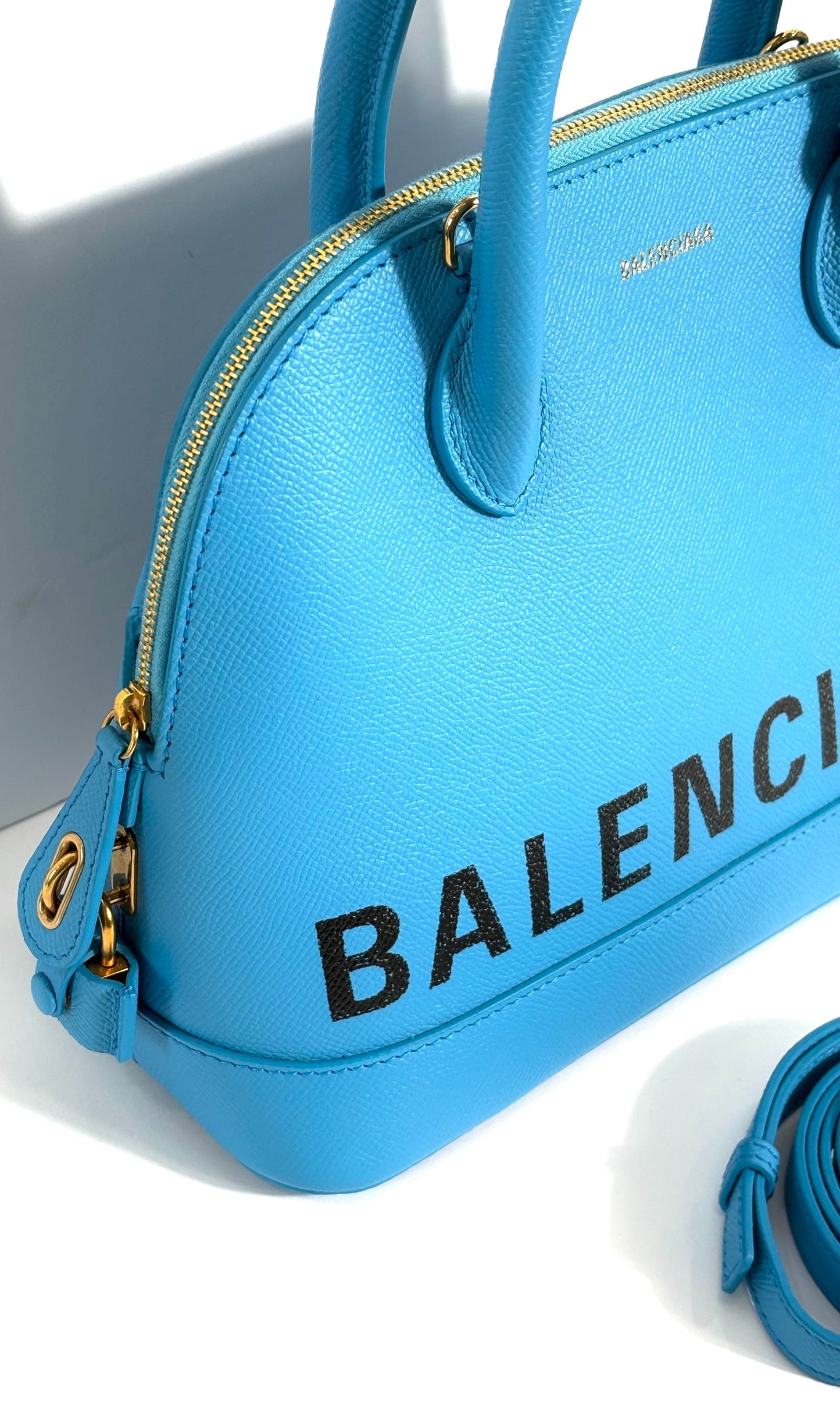 BALENCIAGA SIGNATURE GRAINED CALFSKIN SMALL VILLE LOGO TOP-HANDLE BAG