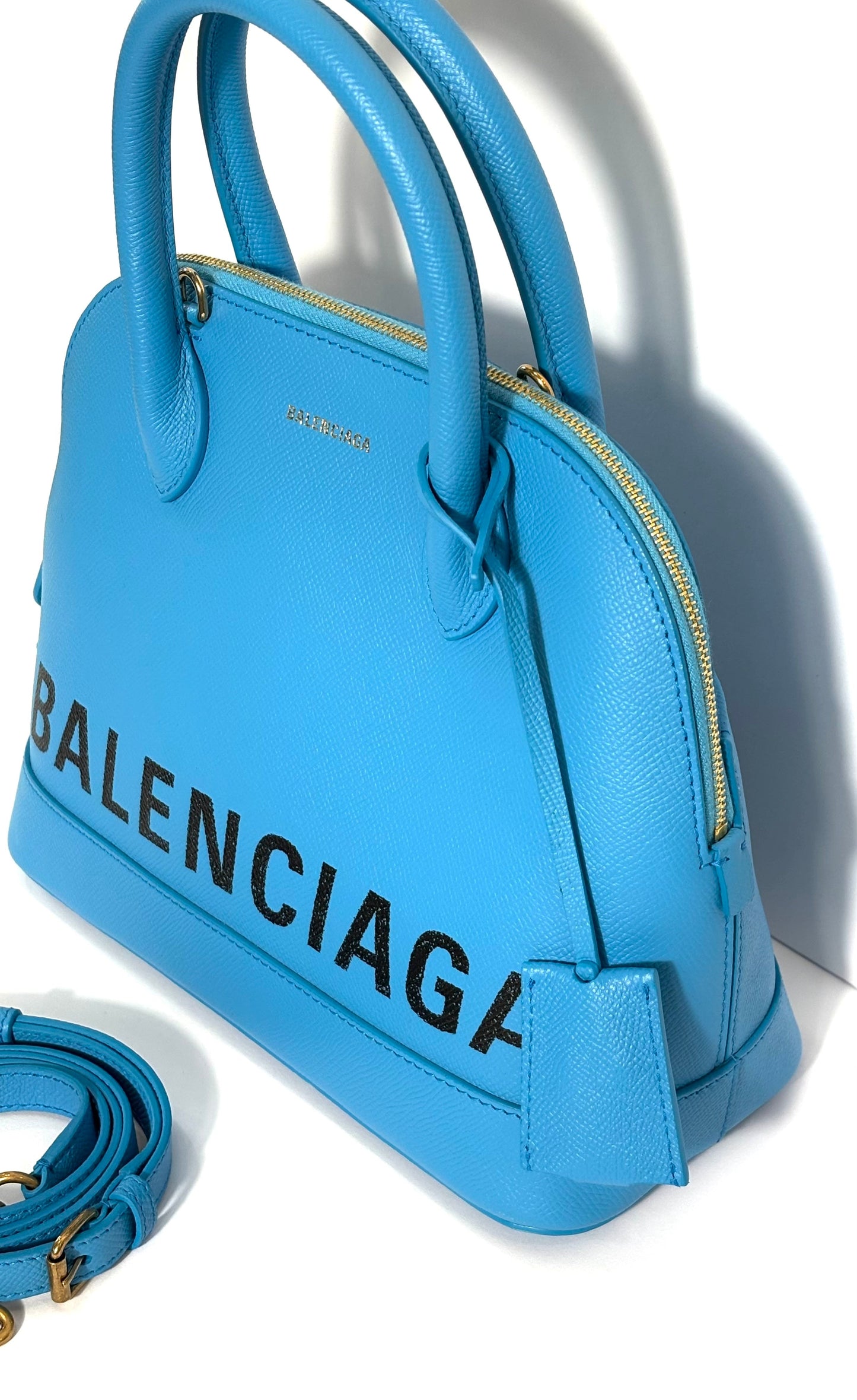 BALENCIAGA SIGNATURE GRAINED CALFSKIN SMALL VILLE LOGO TOP-HANDLE BAG
