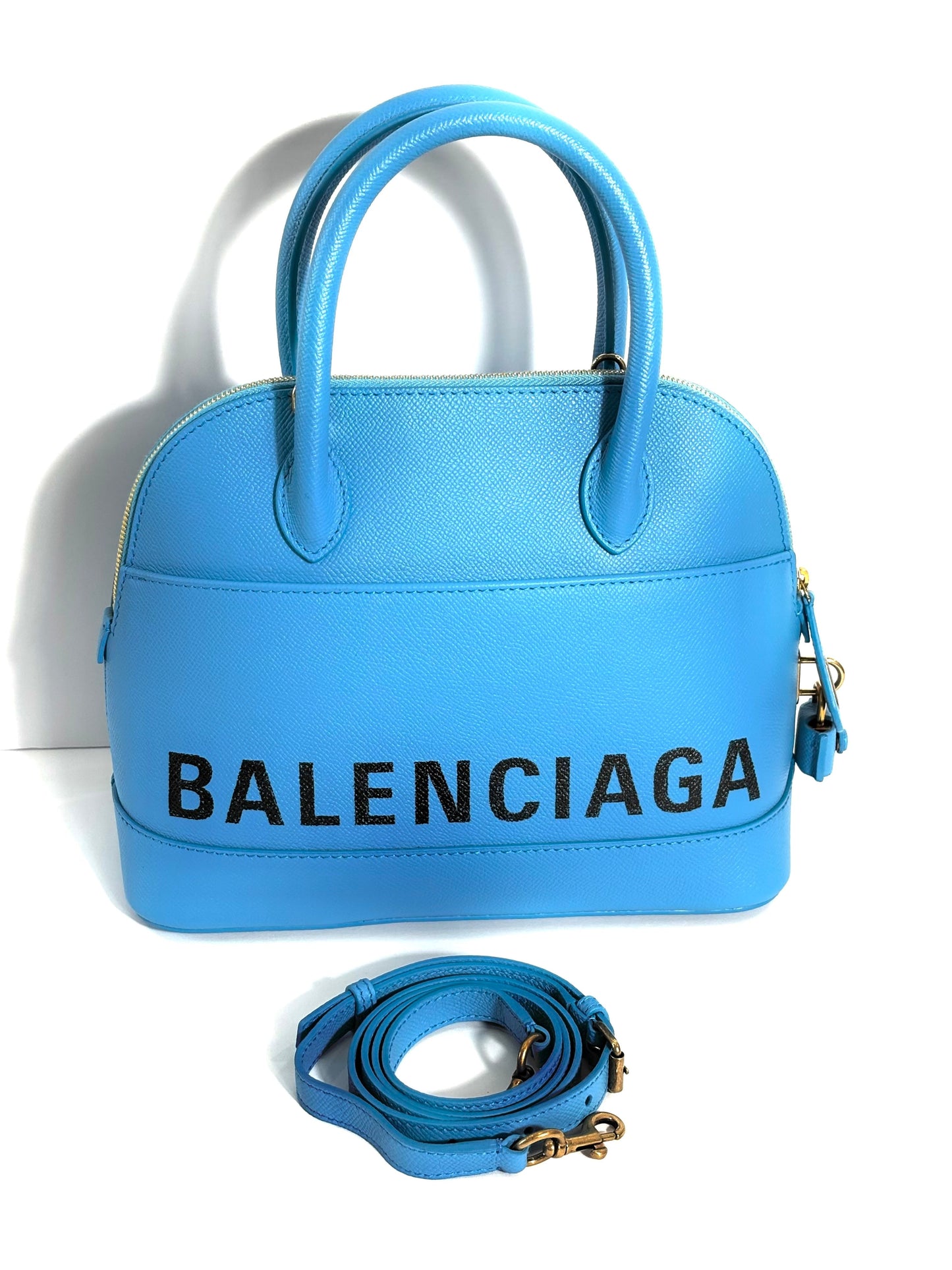 BALENCIAGA SIGNATURE GRAINED CALFSKIN SMALL VILLE LOGO TOP-HANDLE BAG