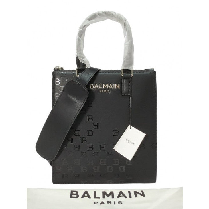 BALMAIN PARIS LOGO LEATHER TOTE BAG