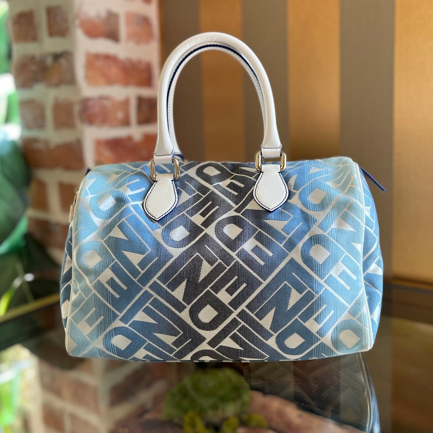 FENDI Bauletto Boston Ombre Canvas Satchel Bag