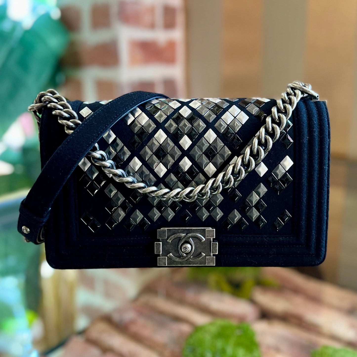 CHANEL Mosaic Boy Medium Wool Flap Bag