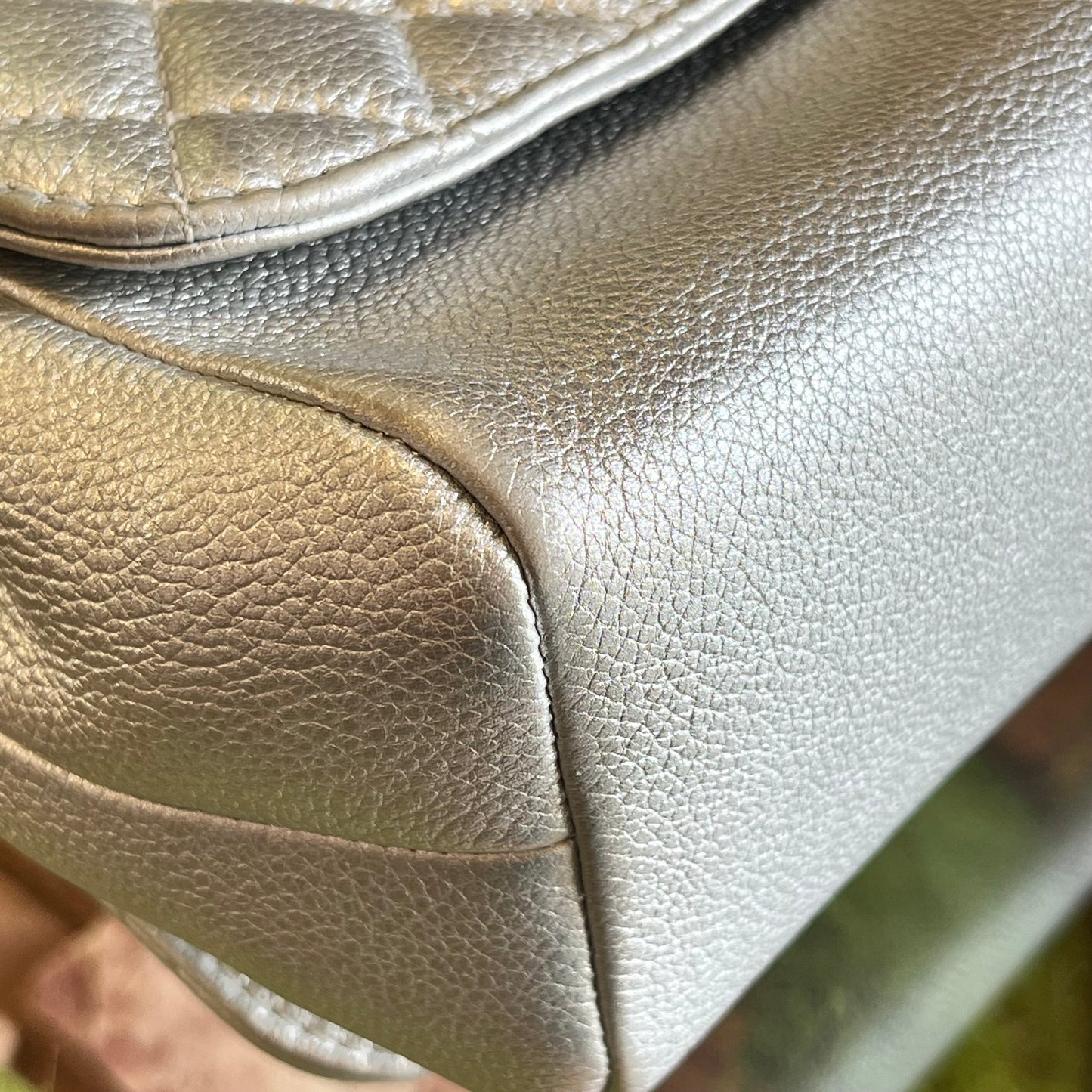CHANEL Pilot Essentials Small Metallic Calfskin Quilted Top Handle