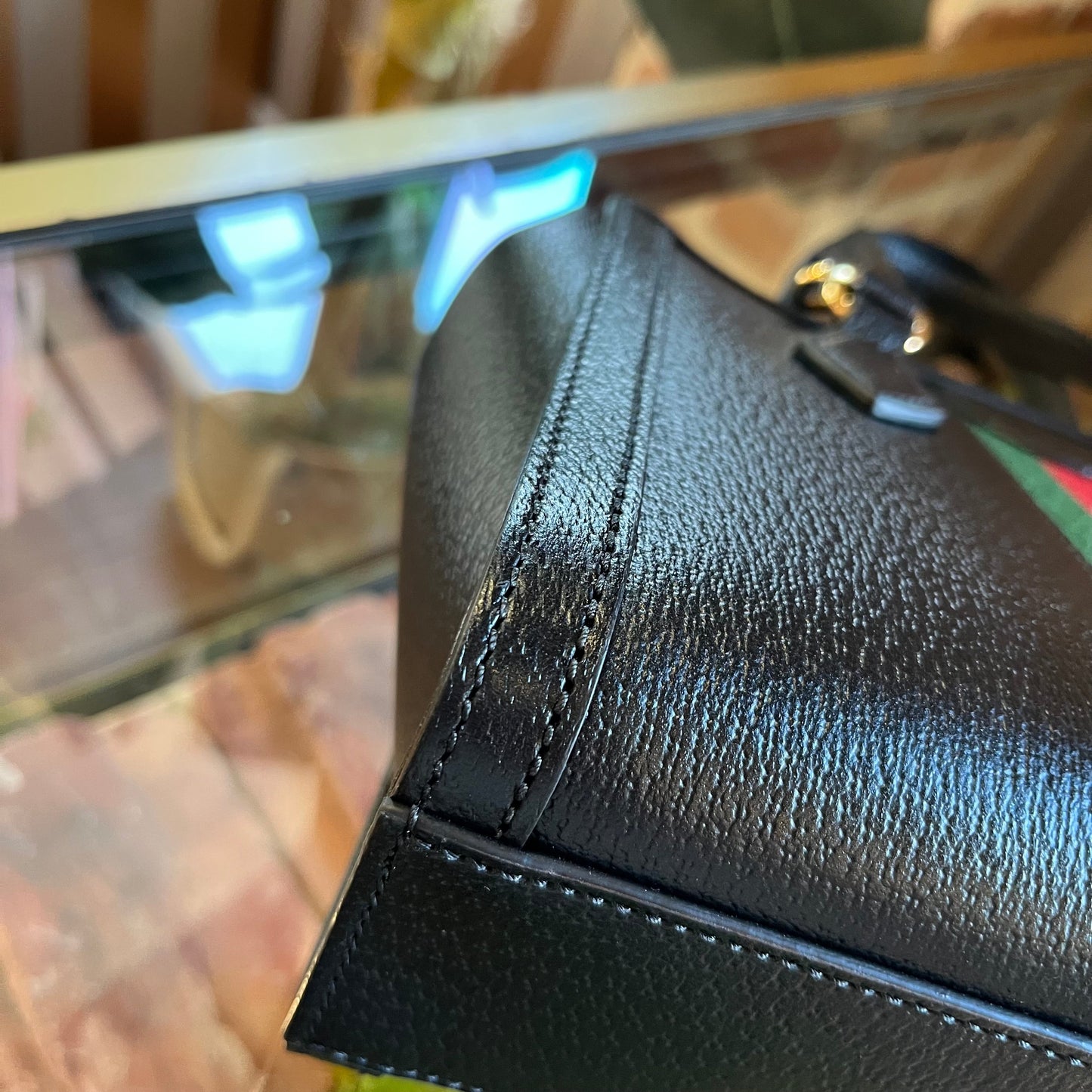 GUCCI Black Leather Ophidia Small Tote