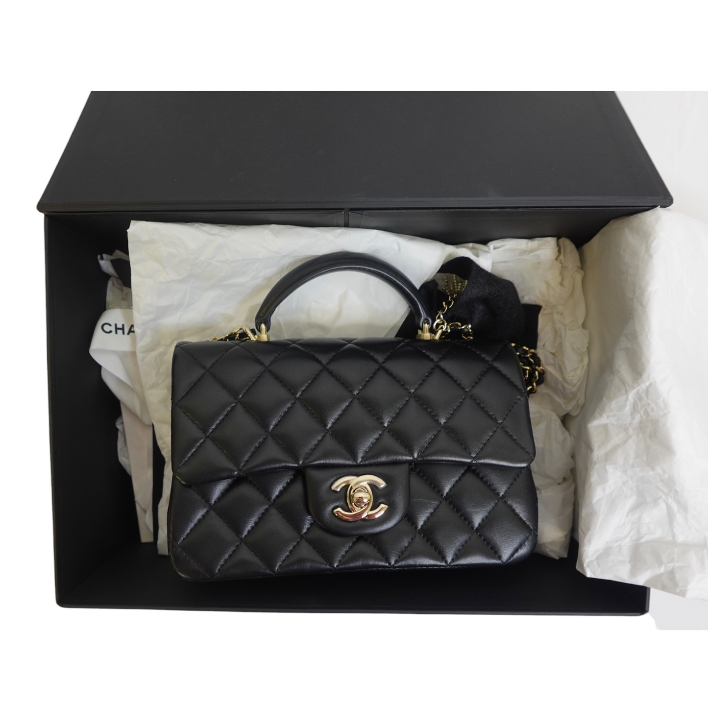 GLM-Lambskin Pearl Crystal Mini GLM- Lion Charm Top Handle Rectangular Flap