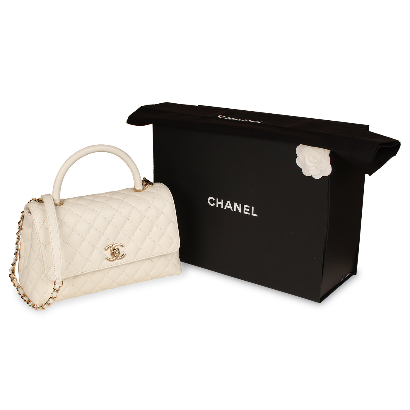 Chanel White Coco Top Handle - Medium