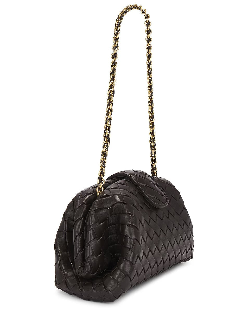 BOTTEGA VENETA LAUREN 1980 TEEN NAPPA LEATHER CLUTCH WITH CHAIN