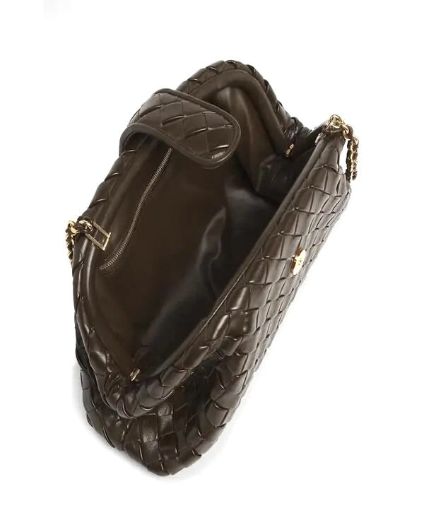 BOTTEGA VENETA LAUREN 1980 TEEN NAPPA LEATHER CLUTCH WITH CHAIN