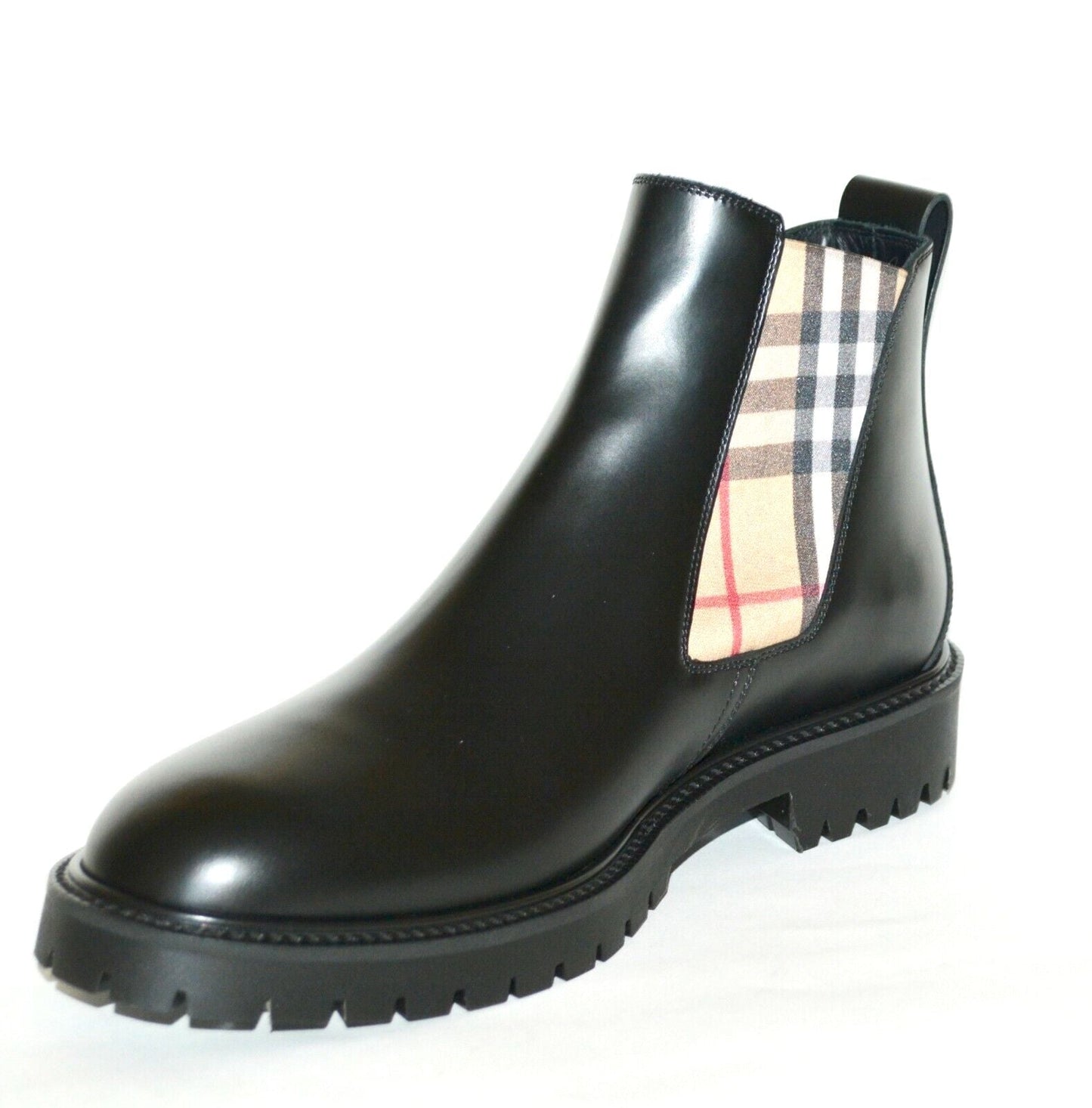 BURBERRY ALLOSTOCK CHECK CHELSEA LEATHER ANKLE BOOTS