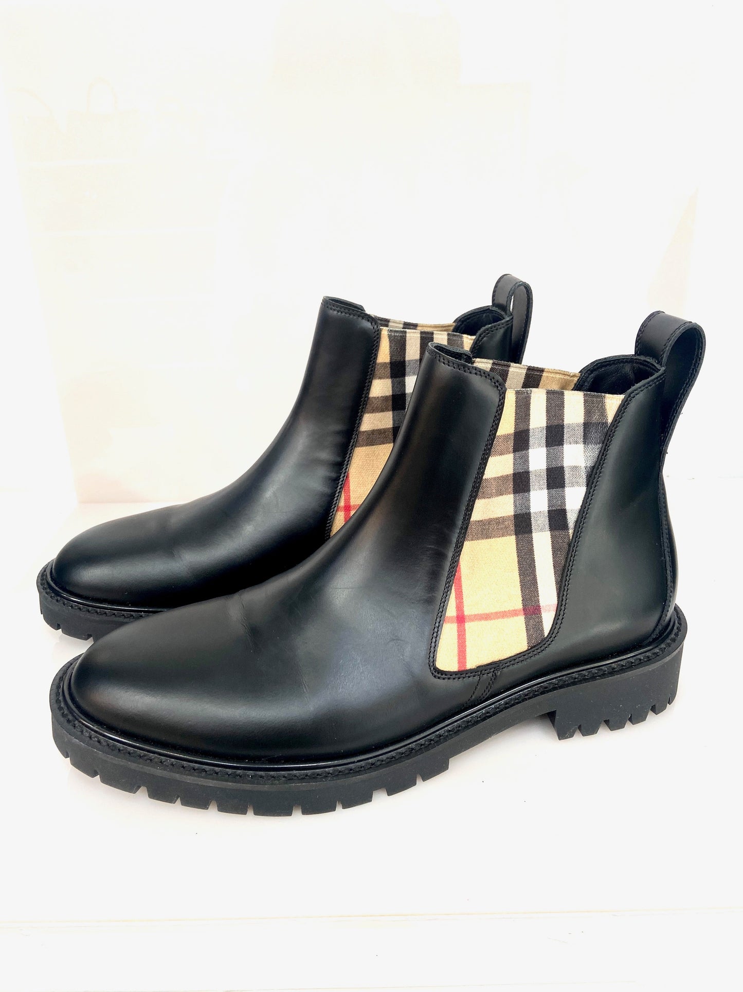 BURBERRY ALLOSTOCK CHECK CHELSEA LEATHER ANKLE BOOTS