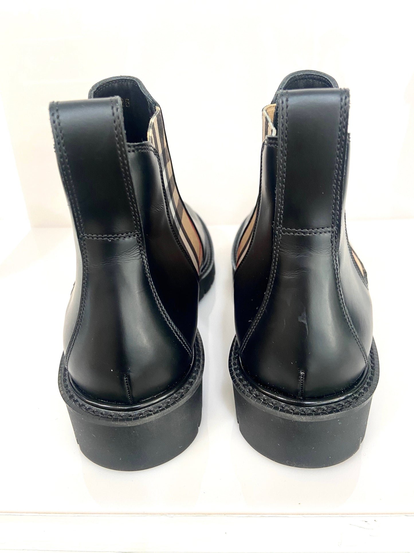 BURBERRY ALLOSTOCK CHECK CHELSEA LEATHER ANKLE BOOTS