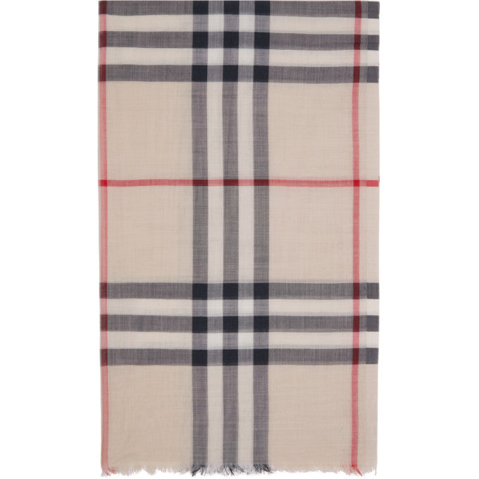 BURBERRY BEIGE GAUZE LIGHTWEIGHT GIANT CHECK SCARF