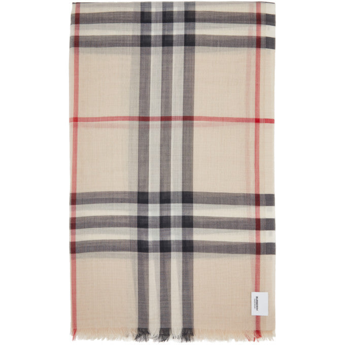 BURBERRY BEIGE GAUZE LIGHTWEIGHT GIANT CHECK SCARF
