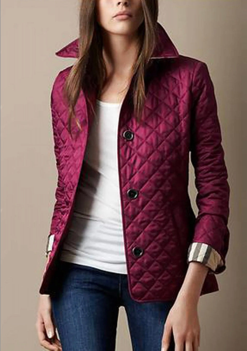 BURBERRY BRIT QUILTED JACKET IN MAGENTA NOVA CHECK