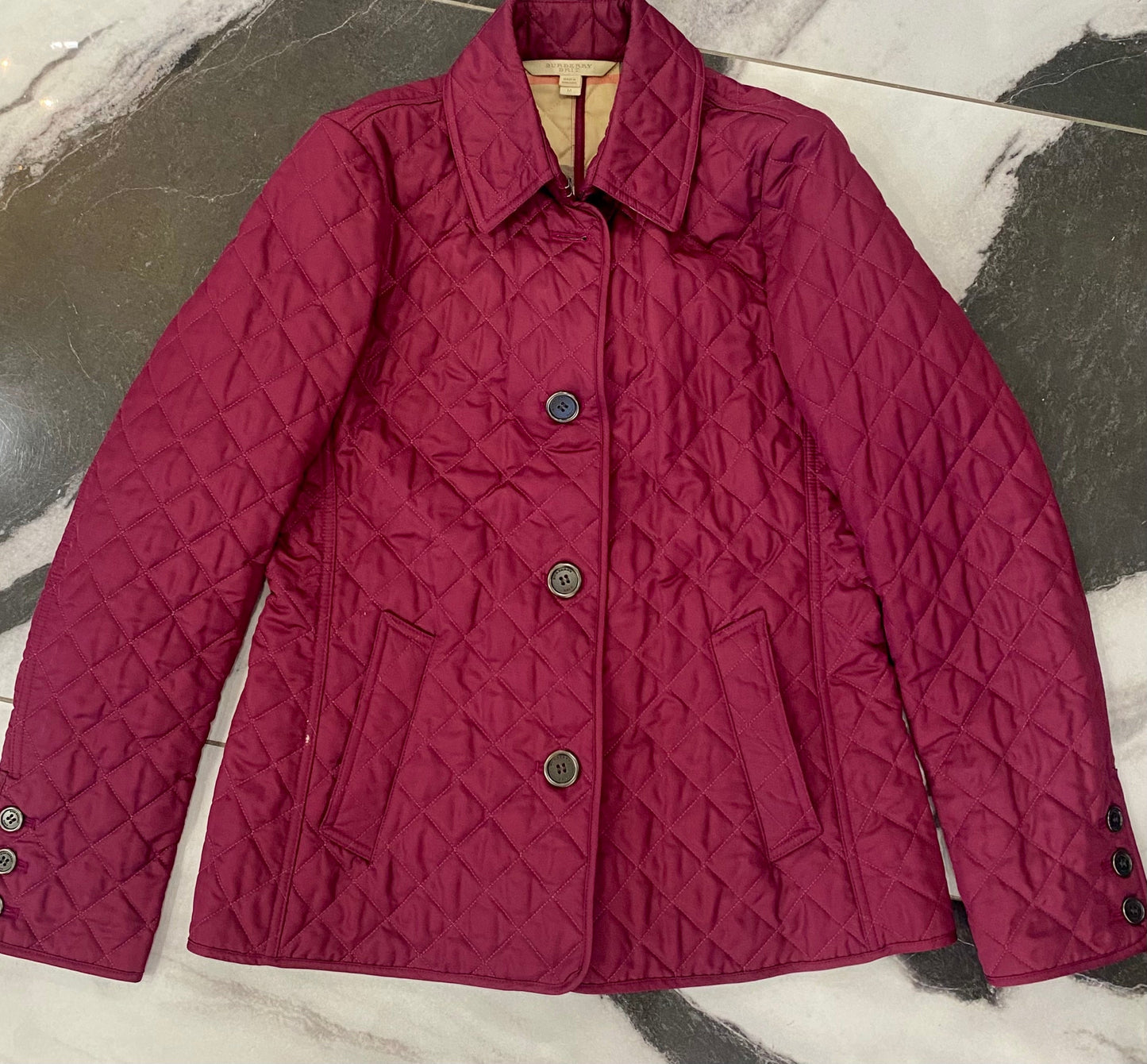 BURBERRY BRIT QUILTED JACKET IN MAGENTA NOVA CHECK