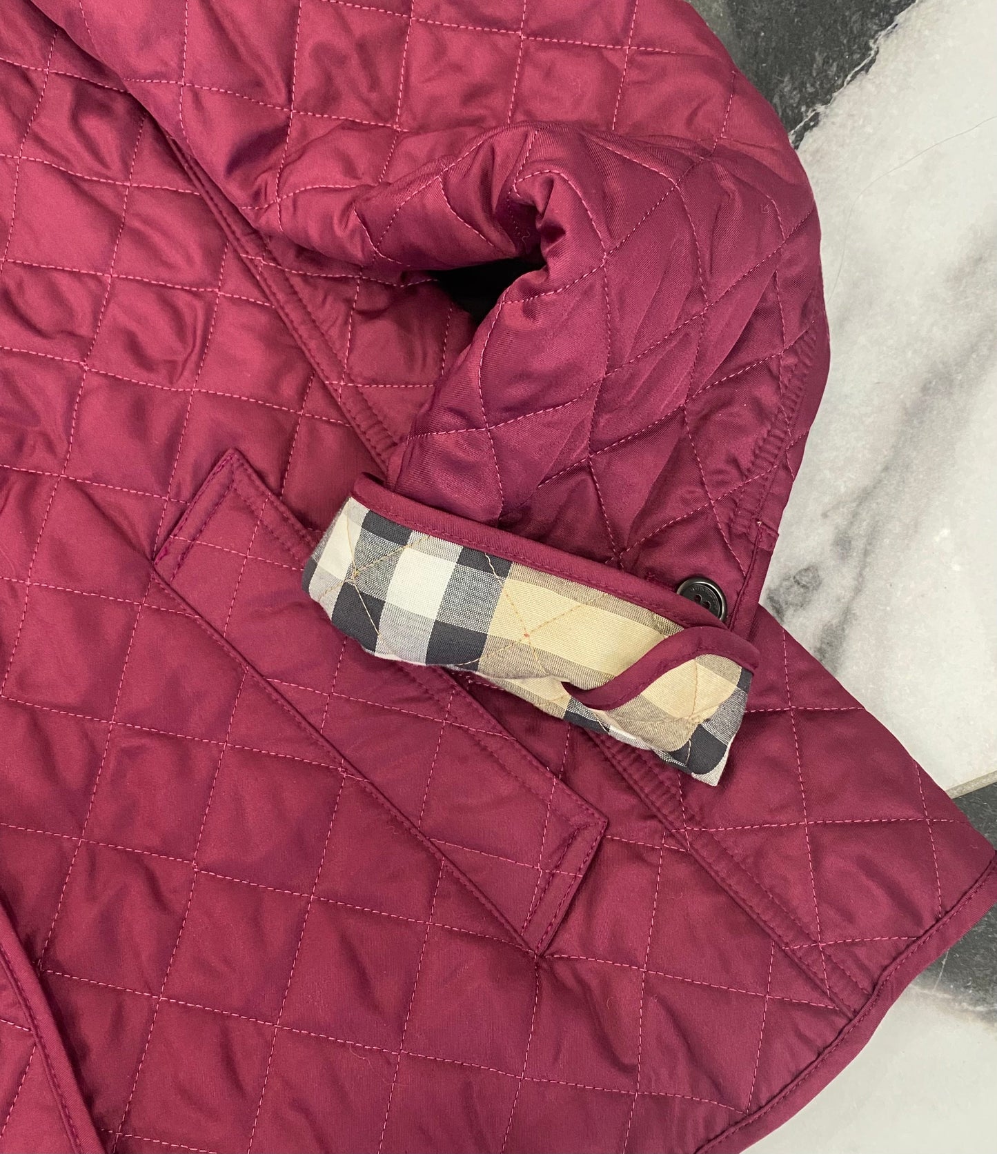 BURBERRY BRIT QUILTED JACKET IN MAGENTA NOVA CHECK