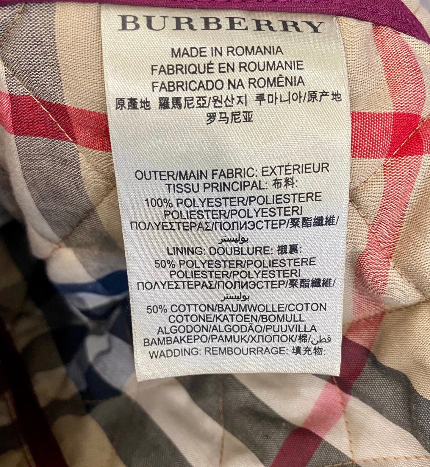 BURBERRY BRIT QUILTED JACKET IN MAGENTA NOVA CHECK
