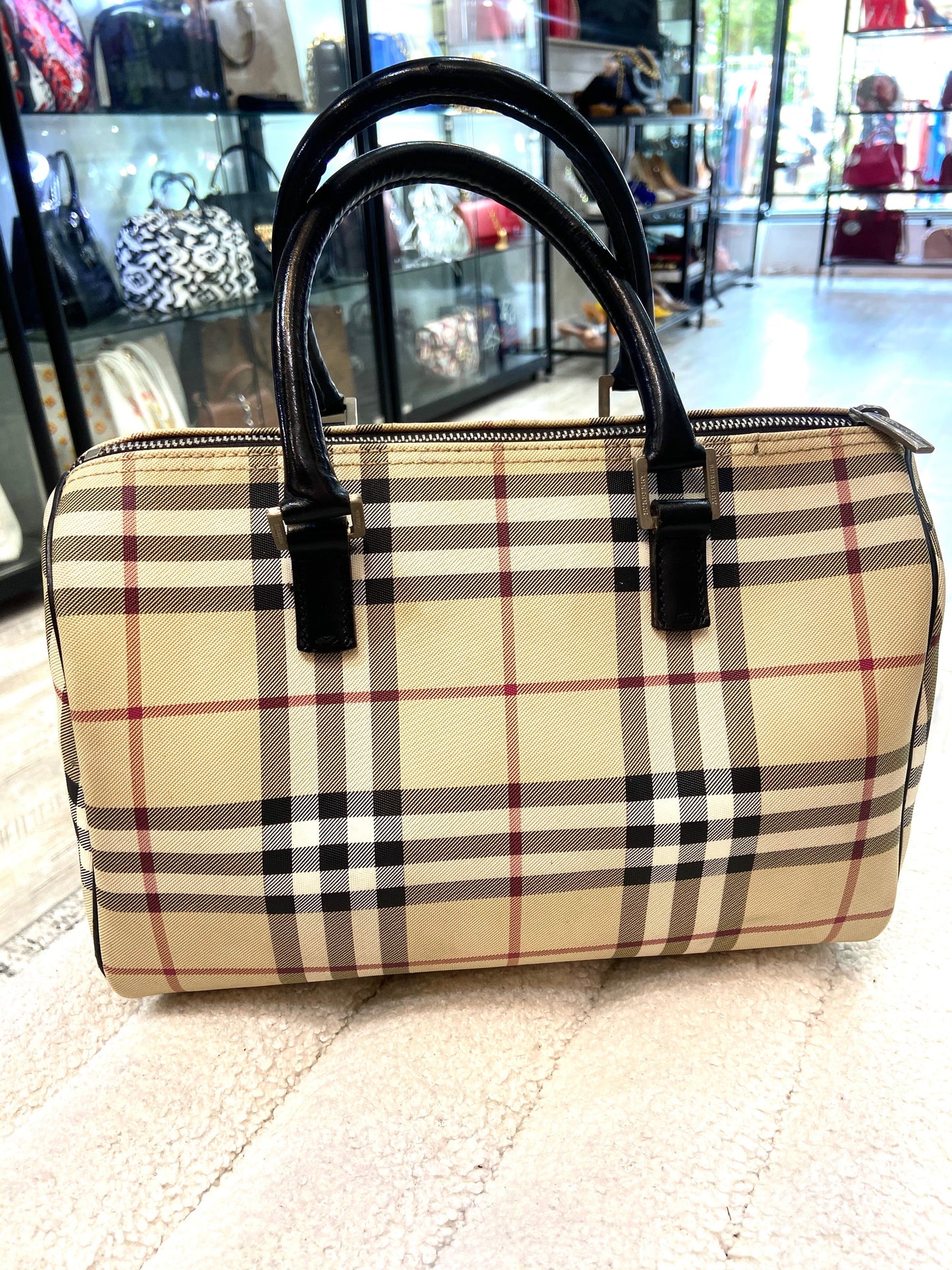 BURBERRY CANVAS GOUSE CHECK BOSTON HANDBAG