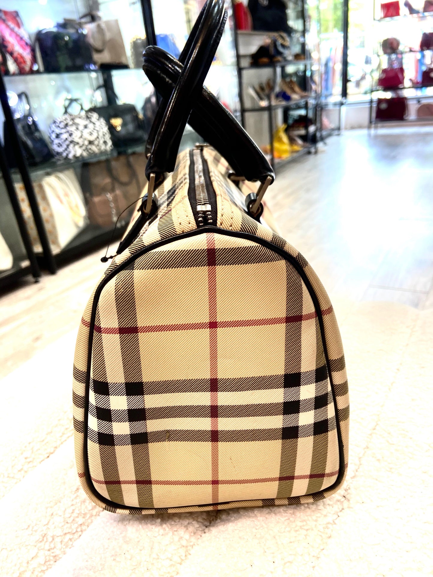 BURBERRY CANVAS GOUSE CHECK BOSTON HANDBAG