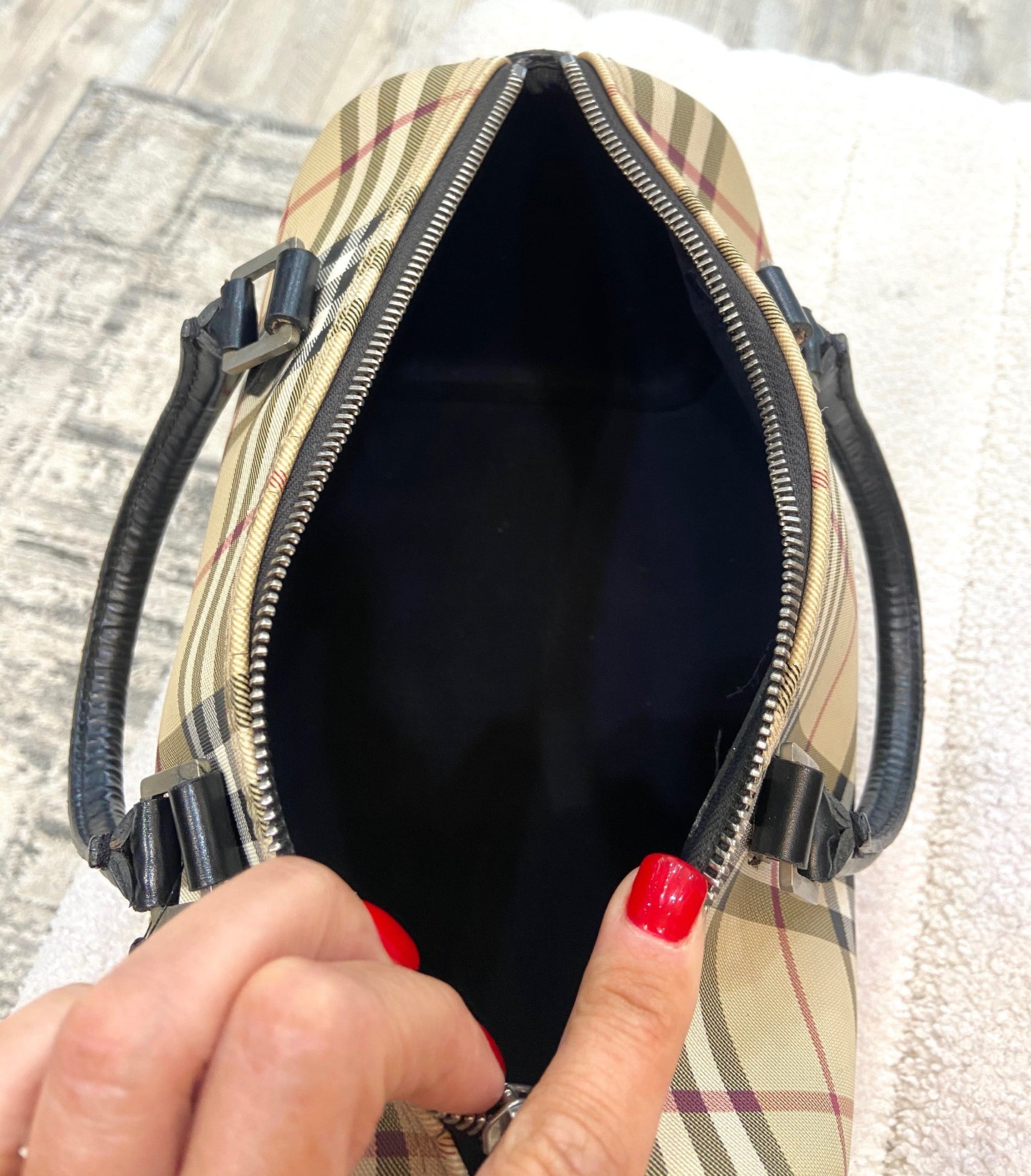 BURBERRY CANVAS GOUSE CHECK BOSTON HANDBAG