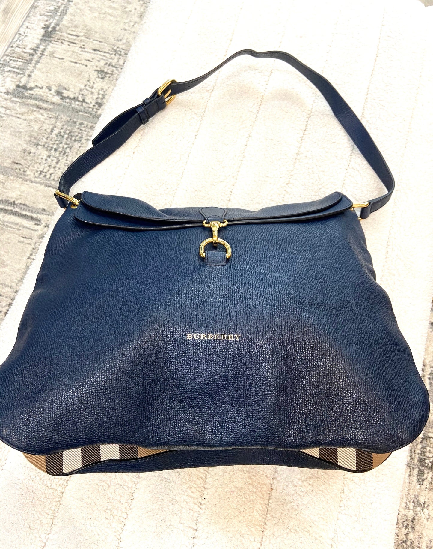 BURBERRY DERBY HOUSE CHECK CORNWALL CALFSKIN LEATHER HOBO BAG