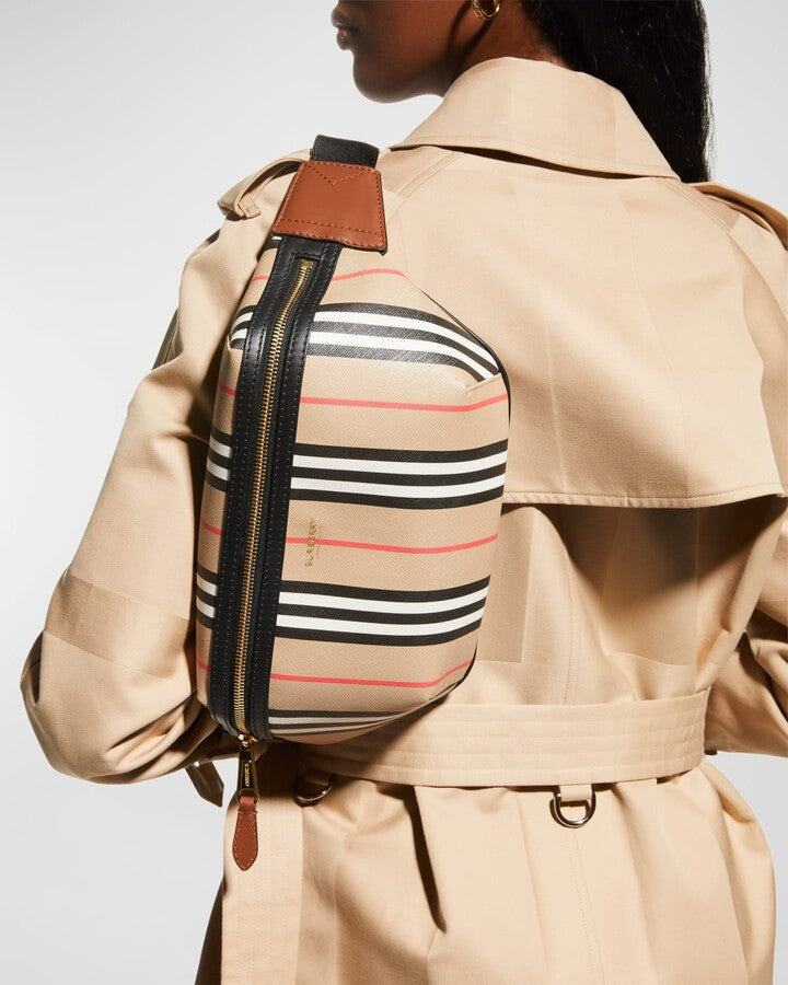 BURBERRY SONNY ICON STRIPE E-CANVAS BELT BAG