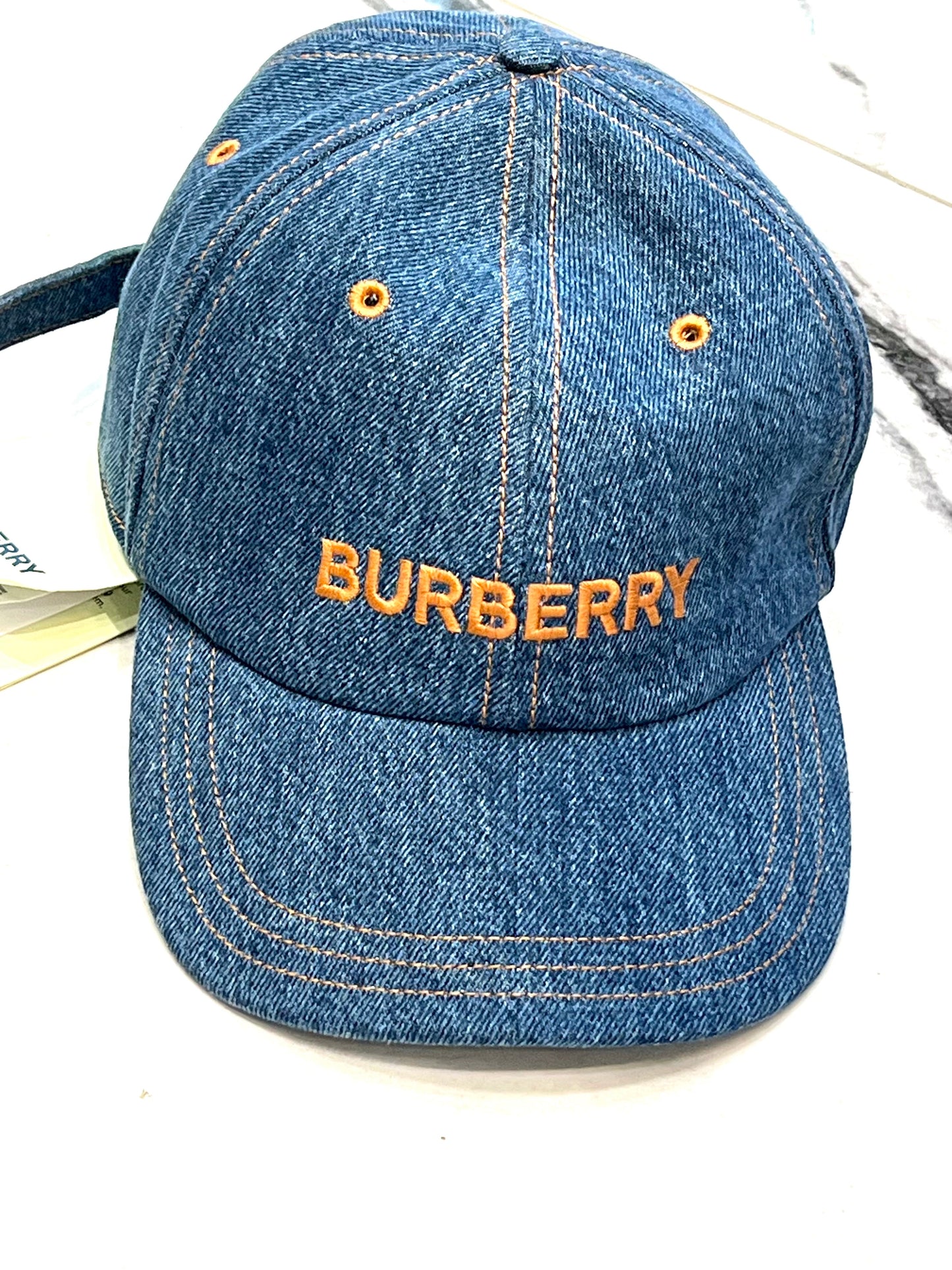 BURBERRY EMBROIDERED LOGO DENIM BASEBALL CAP