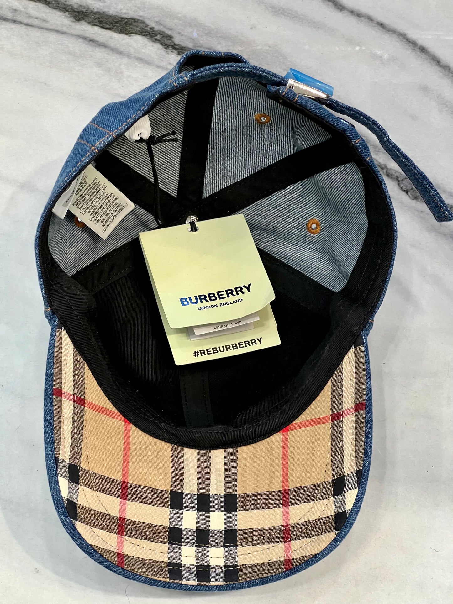 BURBERRY EMBROIDERED LOGO DENIM BASEBALL CAP