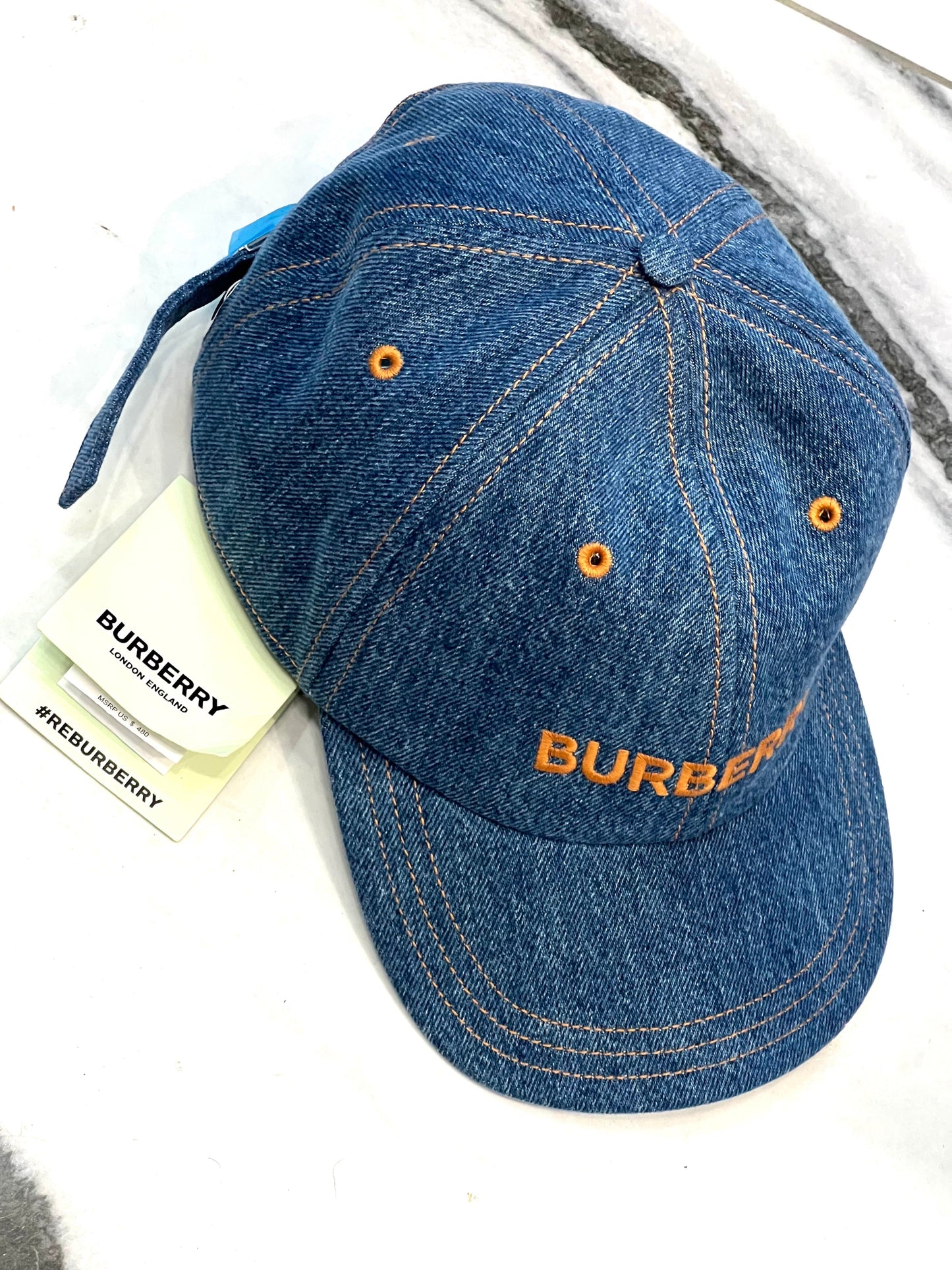 BURBERRY EMBROIDERED LOGO DENIM BASEBALL CAP
