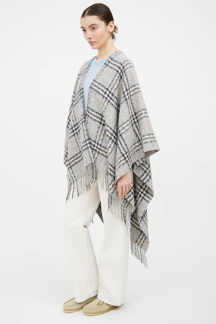 BURBERRY NOVA CHECK WOOL FRINGE CAPE