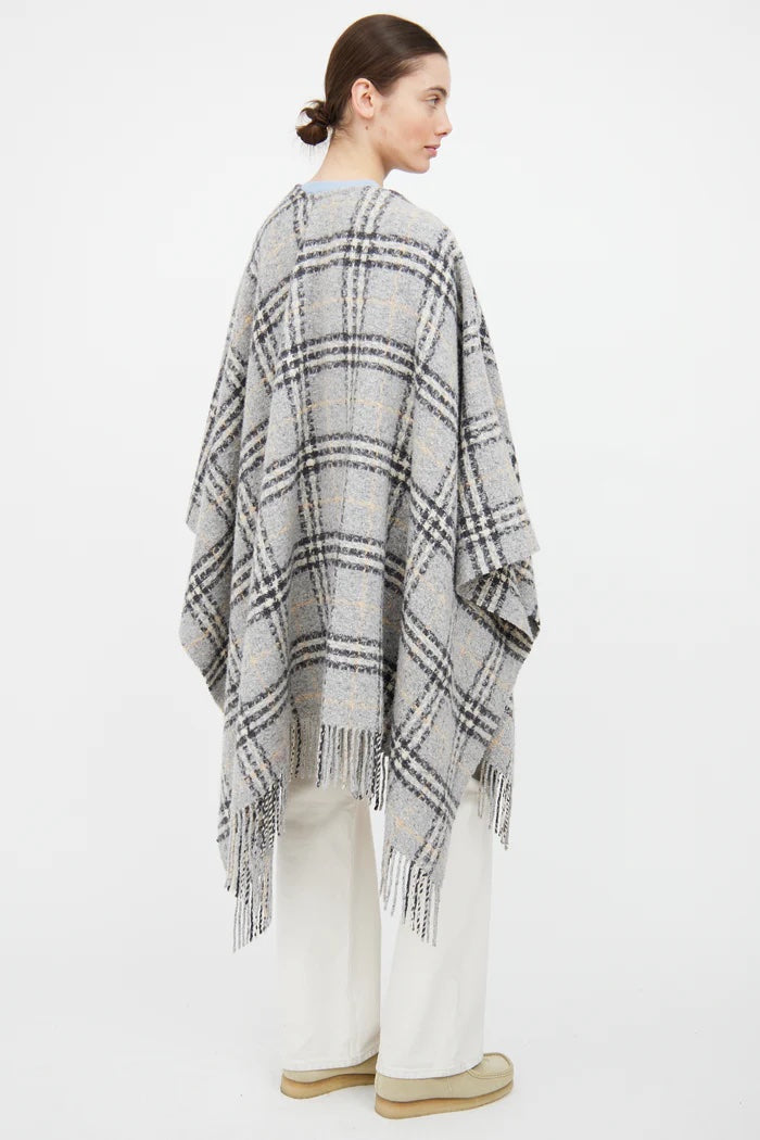 BURBERRY NOVA CHECK WOOL FRINGE CAPE