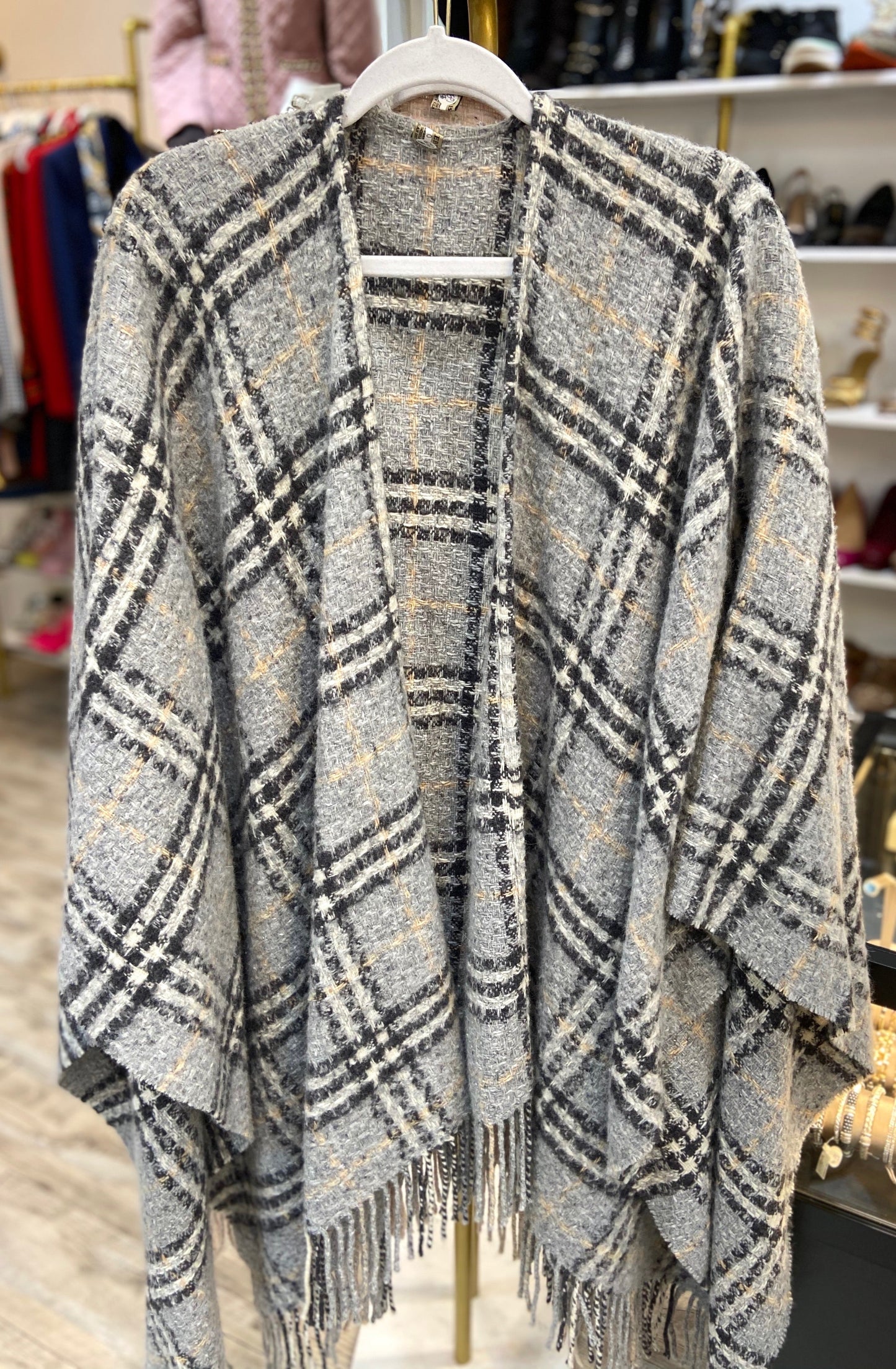 BURBERRY NOVA CHECK WOOL FRINGE CAPE