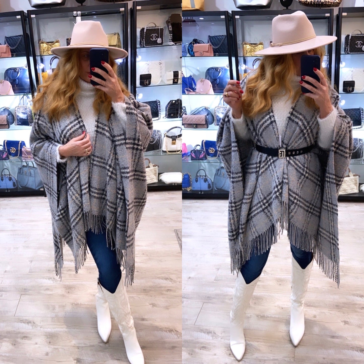 BURBERRY NOVA CHECK WOOL FRINGE CAPE