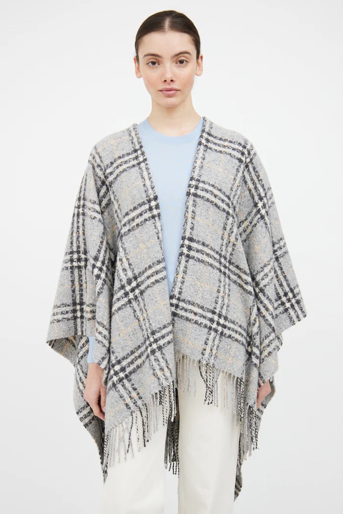 BURBERRY NOVA CHECK WOOL FRINGE CAPE
