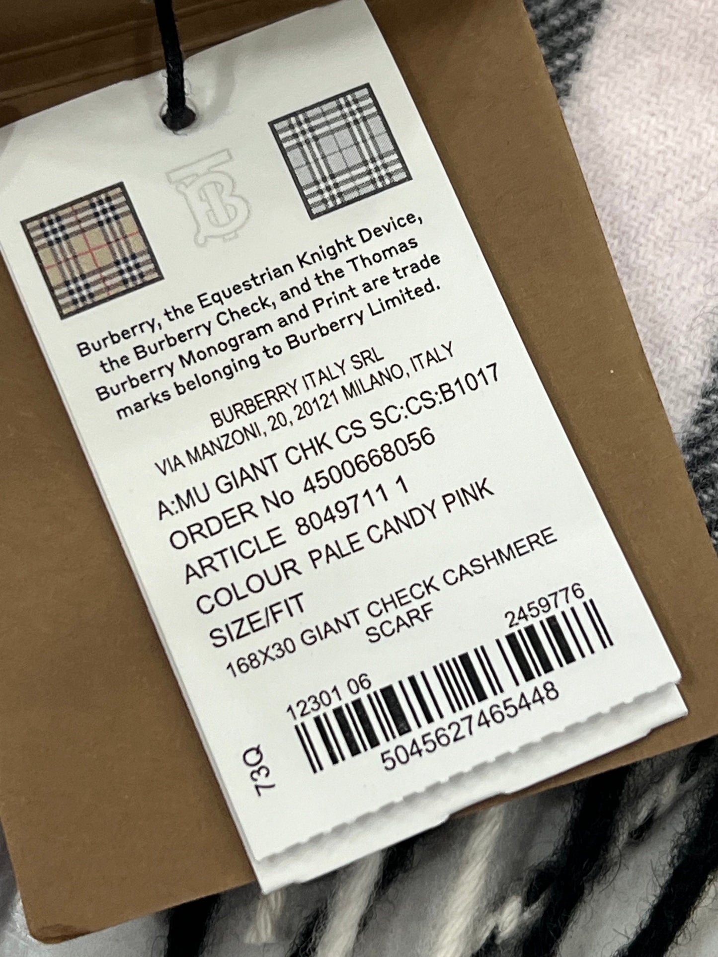 BURBERRY GIANT CHECK CASHMERE SCARF
