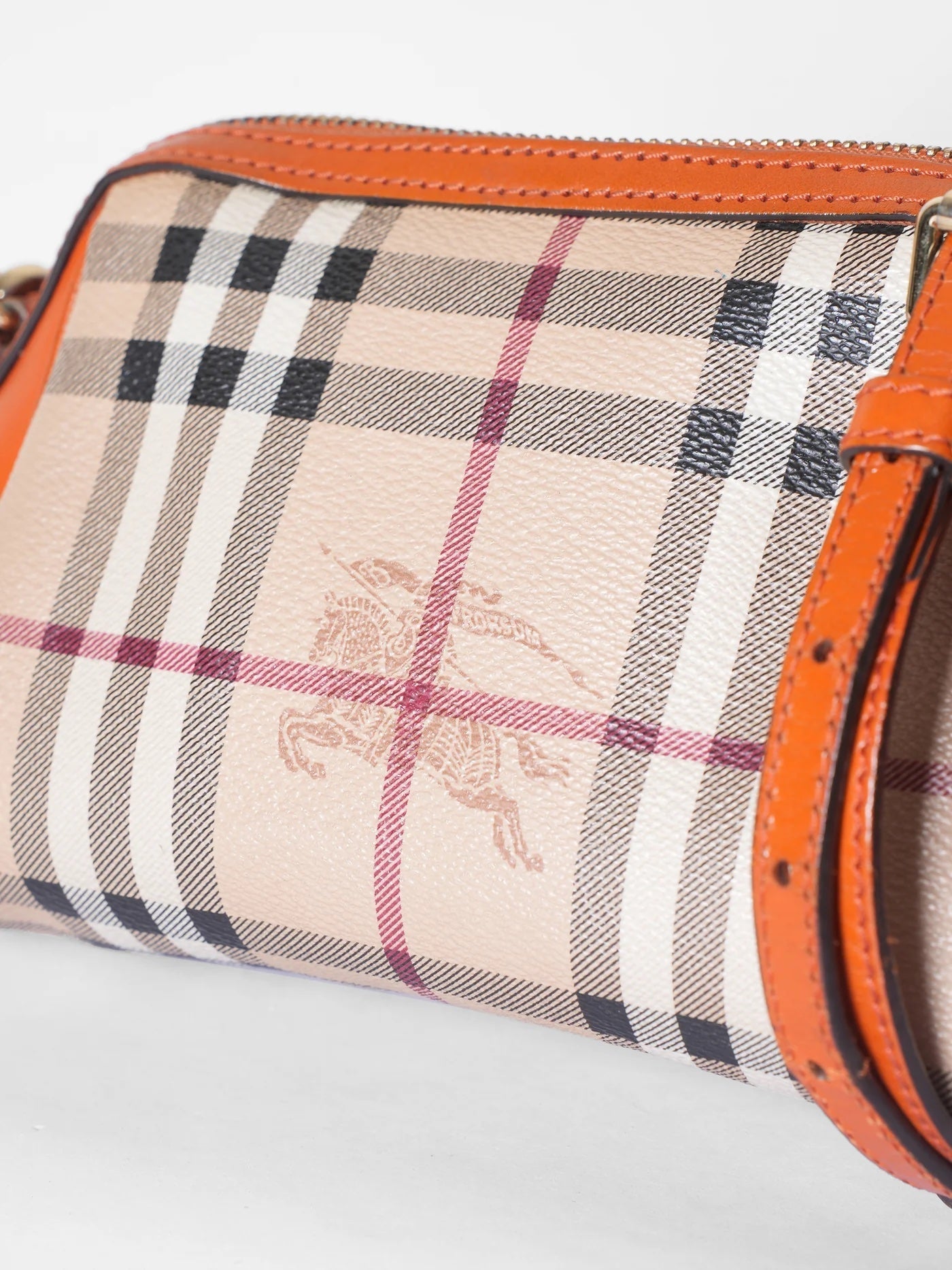 BURBERRY BURNT AMBER HAYMARKET CHECK MINI BLAZE CROSSBODY BAG