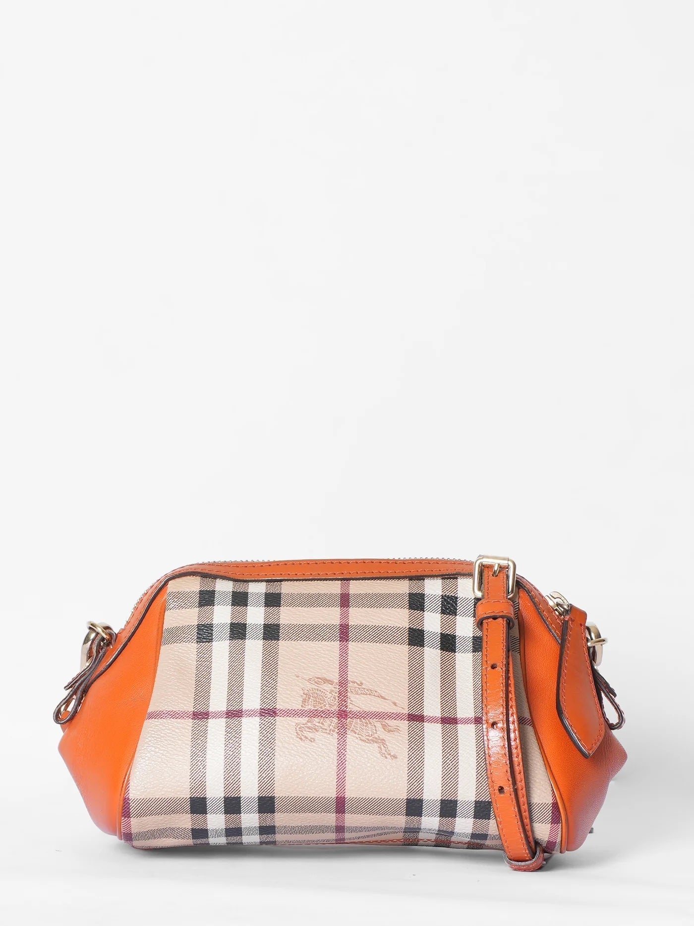 BURBERRY BURNT AMBER HAYMARKET CHECK MINI BLAZE CROSSBODY BAG