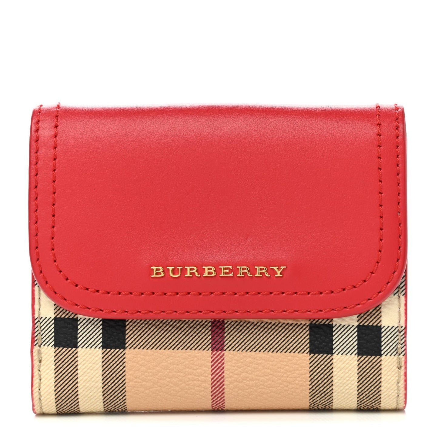 BURBERRY HOUSE CHECK LUNA FRENCH WALLET RED