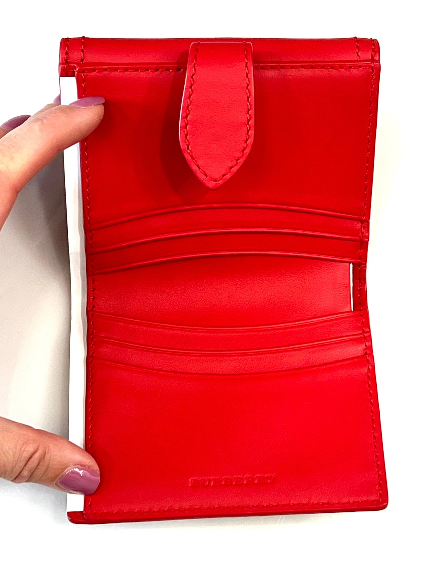 BURBERRY HOUSE CHECK LUNA FRENCH WALLET RED
